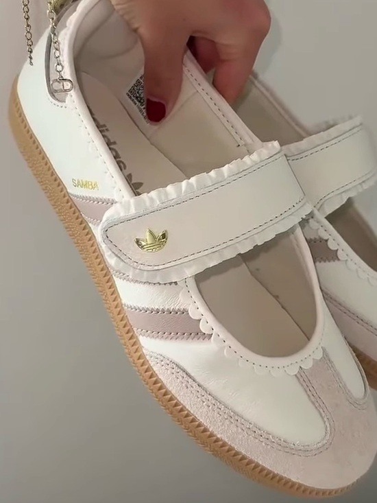 adidas Shoes - adidas Samba Mary-Jane Sneakers in White and Light Pink with Gum Sole